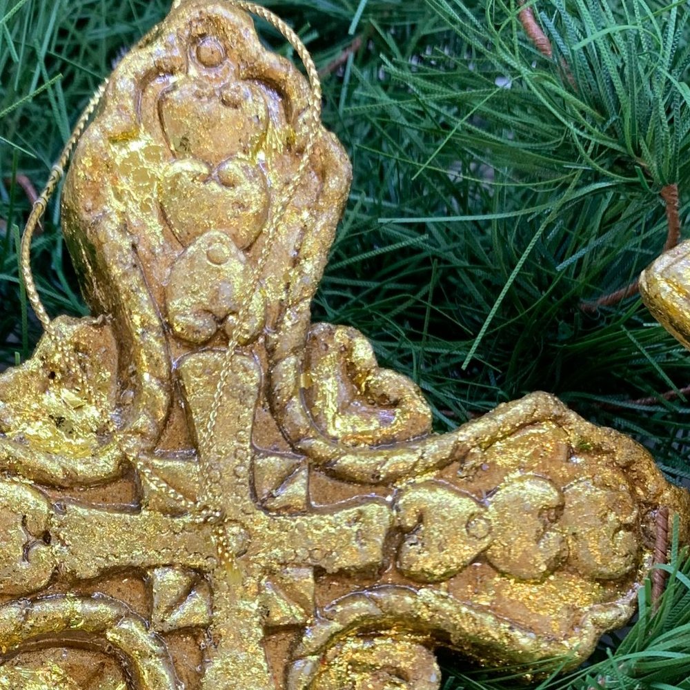 Holiday Gold Cross ornaments - set of 2 - Picture 3 of 4